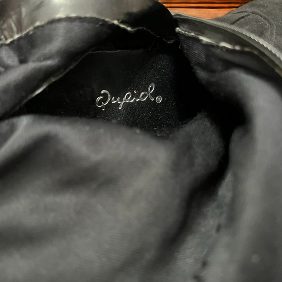 Qupid Miss 10 Embroidered Floral Thigh High Boots Black Faux Suede Size 5.5 - Picture 13 of 16